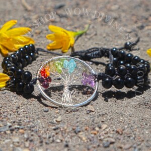 Black Bracelet with Seven Chakra Tree