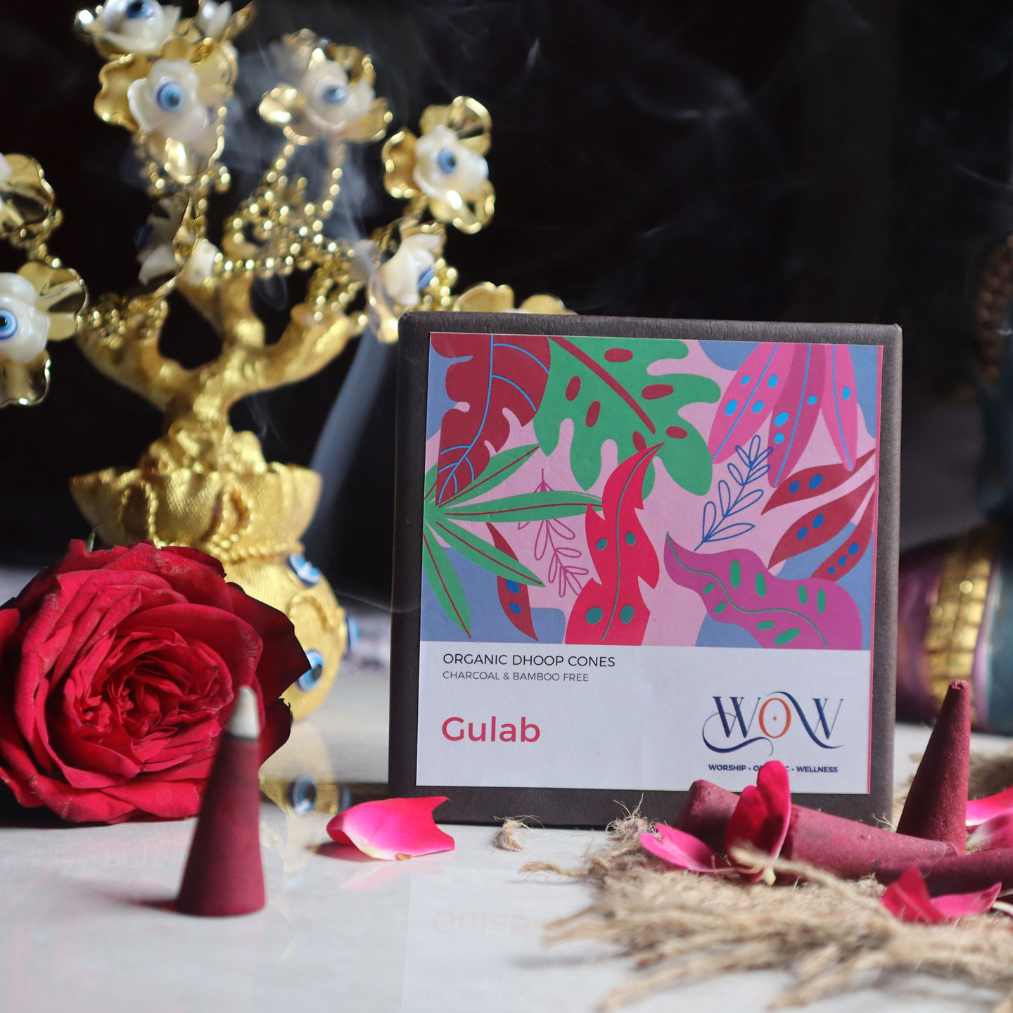Gulab  Fragrance  Dhoop Cones - Charcoal & Bamboo Free