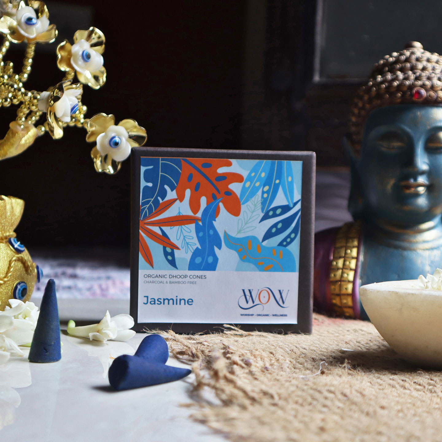 Jasmine Fragrance Dhoop Cones - Charcoal & Bamboo Free