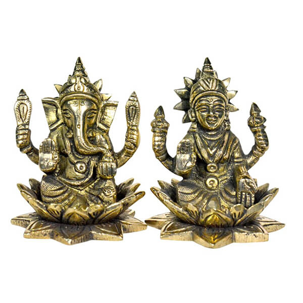 Laxmi Ganesh Idol Brass | Golden Finish