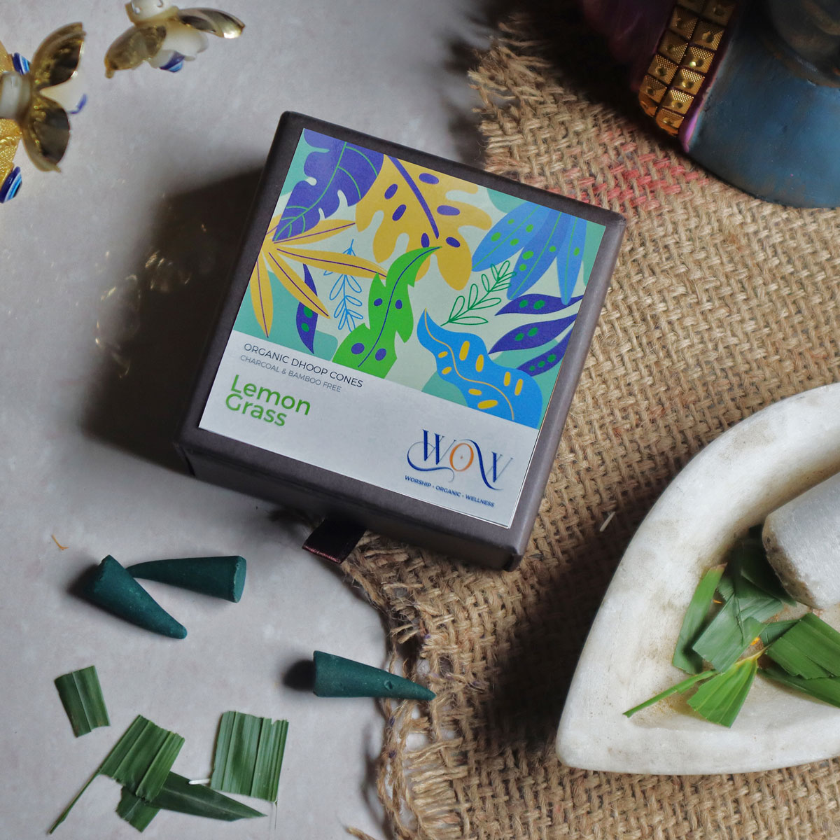 Lemon Grass Fragrance Dhoop Cones - Charcoal & Bamboo Free