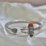 Oxidised Silver Rudraksha Bracelet With Trident (for men)